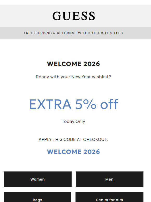An extra 5% OFF to start the year off right!
