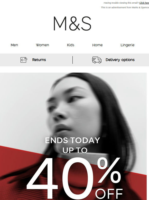 Ends today: up to 40% off