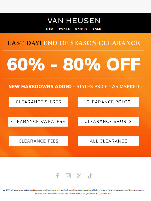 LAST DAY → 60-80% off clearance