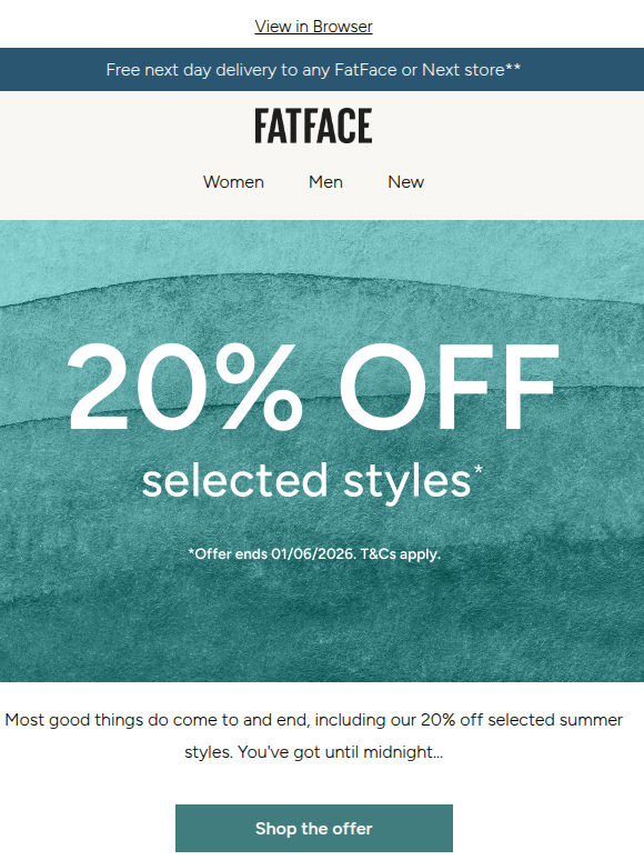 20% Off ends at midnight