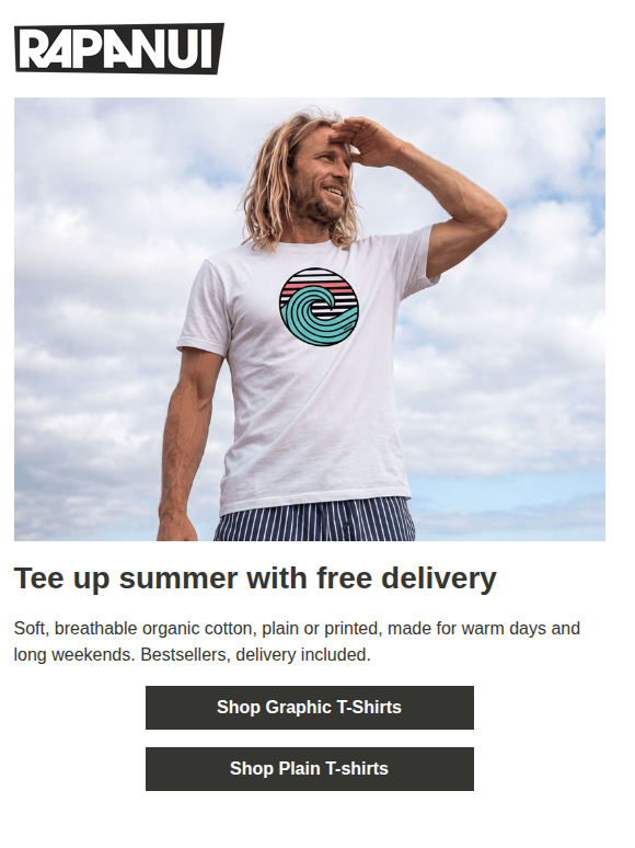 Bestselling tees. Delivery's on the house.