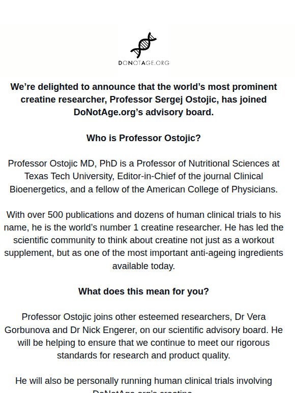 The World's Leading Creatine Researcher Joins DoNotAge.org's Advisory Board