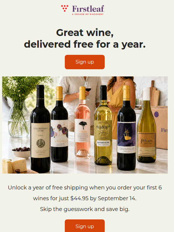 Unlock 1 year of free shipping & 6 wines for $44.95.
