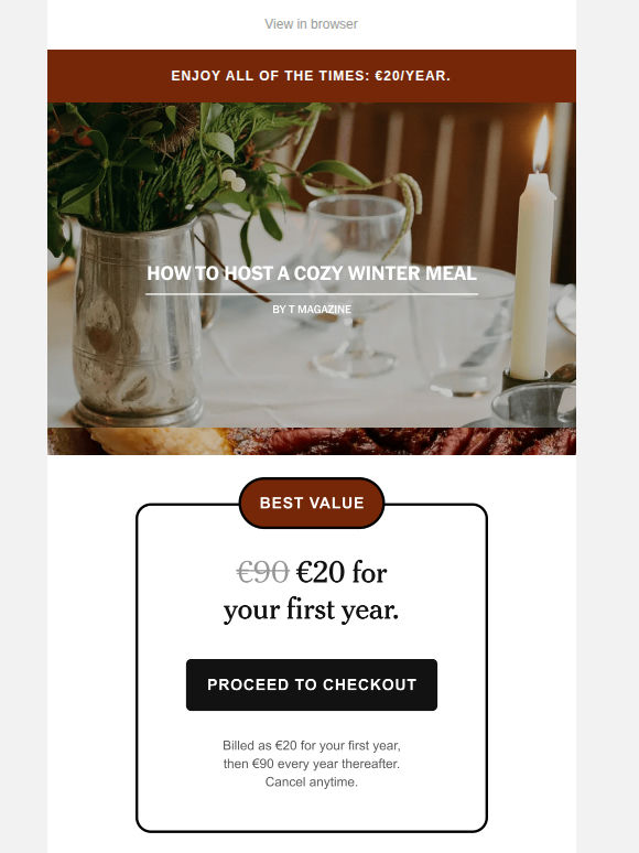 Elevate the season and save: €0.50 a week.