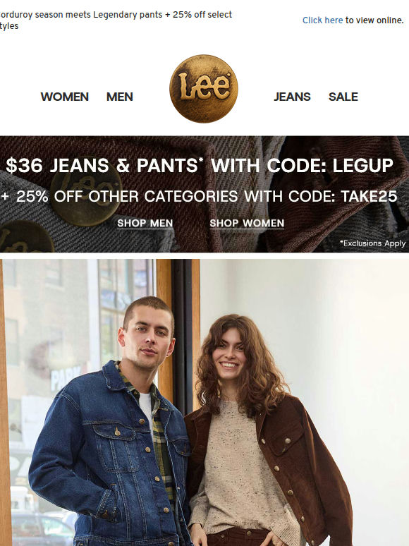 Make fall legendary: $36 jeans & pants, including cords for her