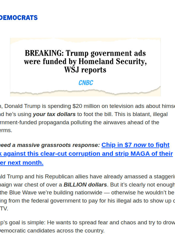 Team, Trump is stealing your tax money