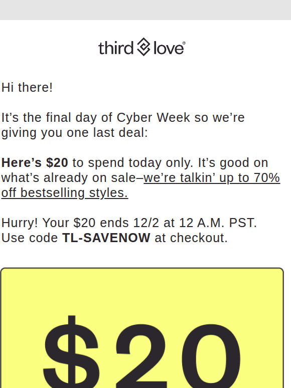 FLASH SALE ⚡ $20 For You to Spend!