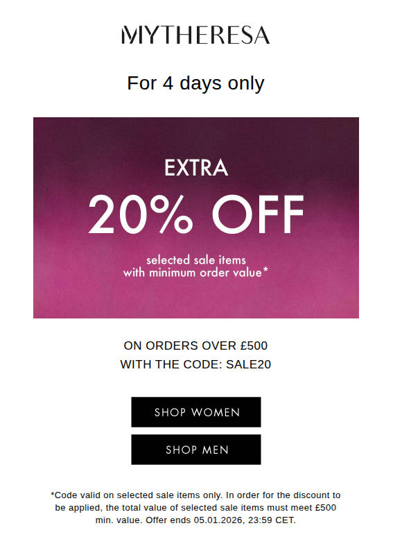 Sale on sale: Extra 20% off selected styles