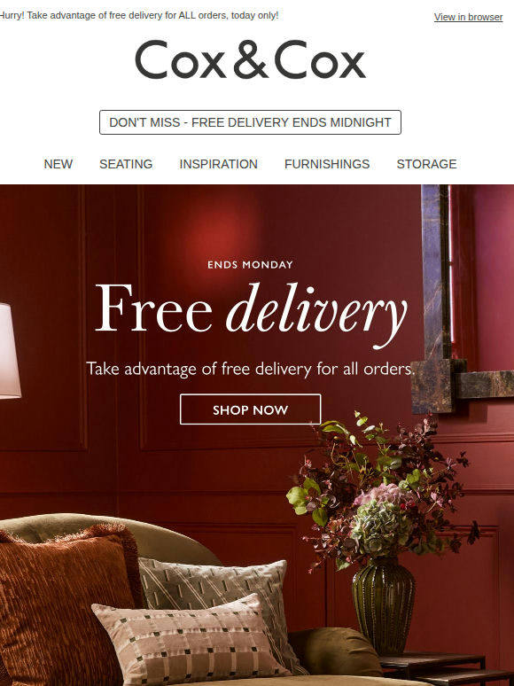 Last chance for FREE delivery - offer ends midnight!