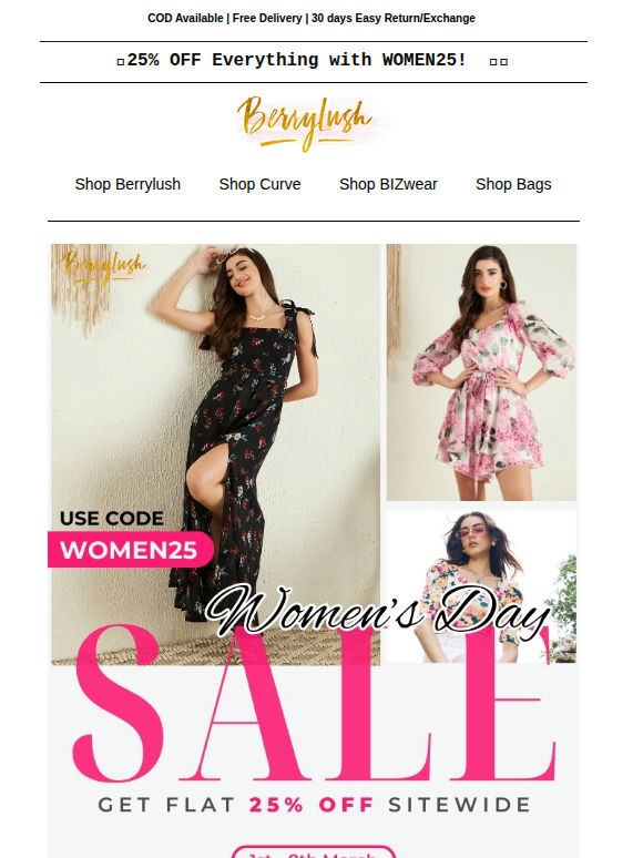 🌸 Celebrate YOU This Women's Day - Grab Flat 25% OFF Everything! 🎉