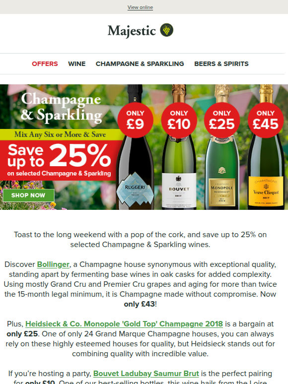 Save up to 25% on Champagne & Sparkling