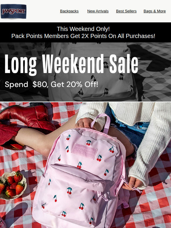 Long Weekend Treat: 20% Off + 2X Points!🎆