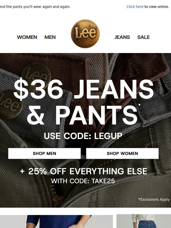 On now: $36 jeans and pants