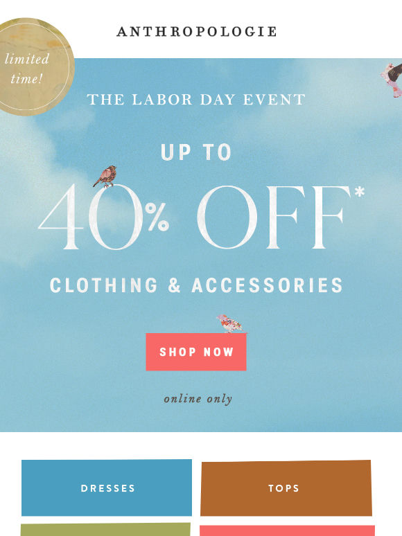 Up to 40% OFF clothing & accessories