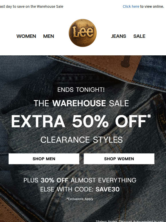 Extra 50% off Clearance ends today