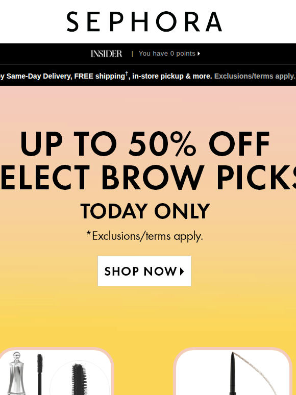 50% OFF select brow products 🤨