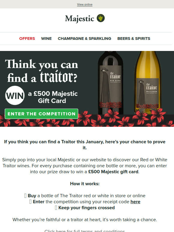 Find The Traitor and you could win £500 of Wine!