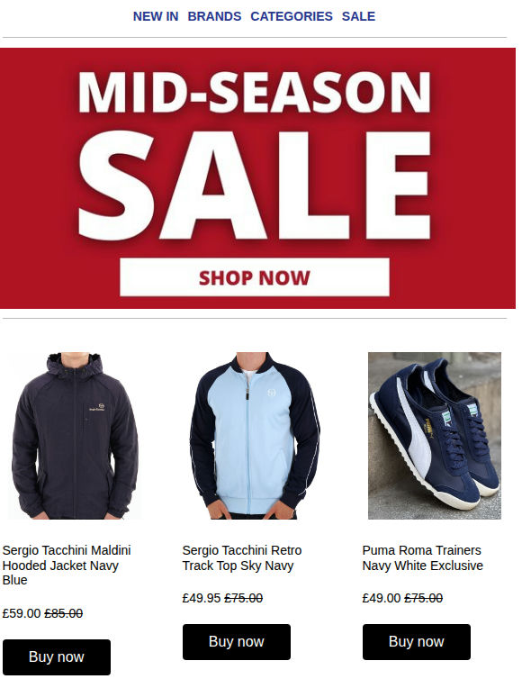 Our Mid Season Sale starts now - Shop Offers on Track Tops, Trainers, Jackets and More