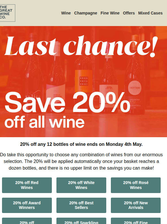 Save 20% off all wine