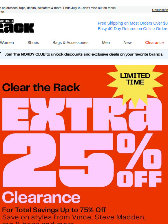 🚨Extra 25% off clearance! 🚨Online now; in stores July 3.
