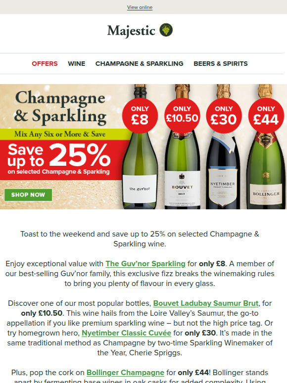 Up to 25% off Champagne & Sparkling