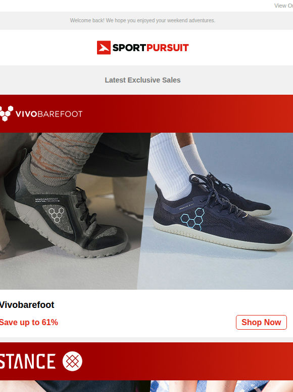Up to 69% Off: Vivobarefoot | STANCE | Vulpine Clothing | Outwell | Ortovox