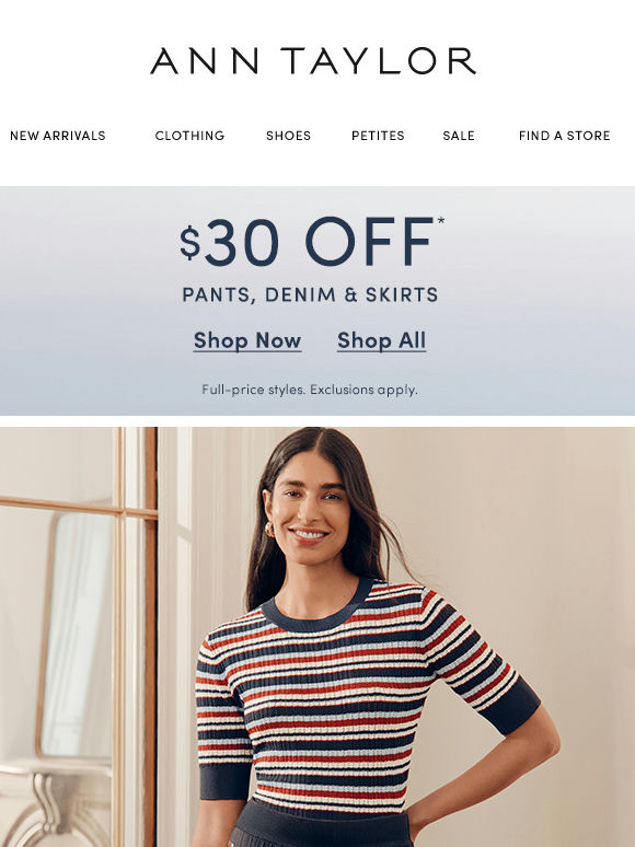 Perfect Timing: $30 Off Pants, Denim & Skirts