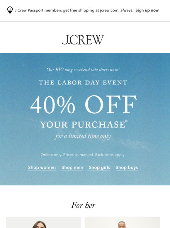 40% off your purchase starts NOW