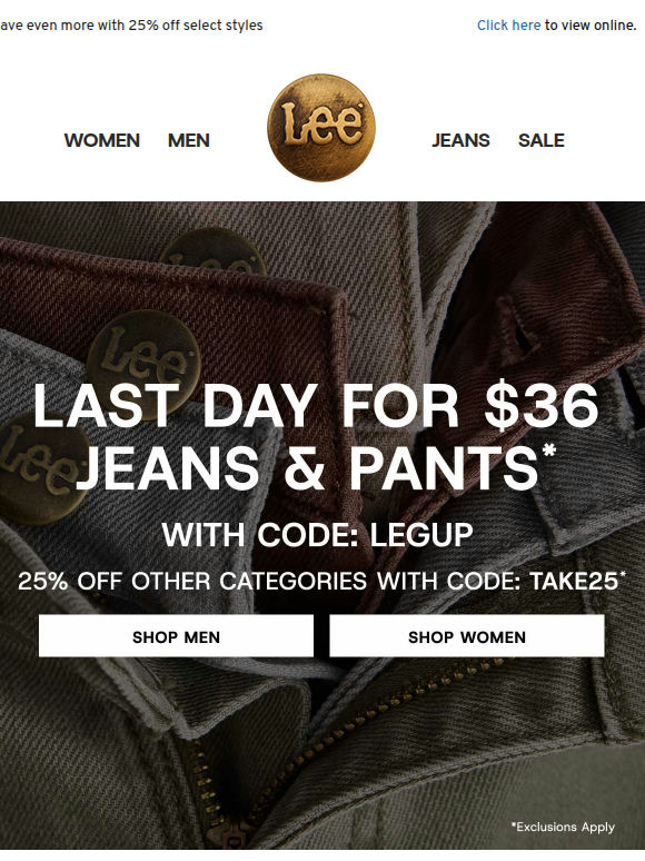 Last day: $36 jeans & pants