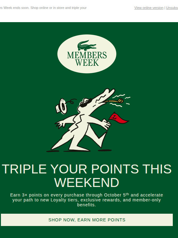 Lacoste Members Week: Earn 3× Points Before It's Over