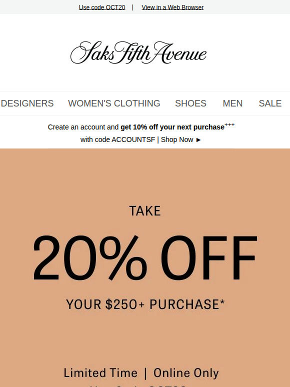 Ends today: 20% off your $250+ purchase