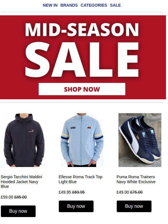 Our Mid Season Sale starts now - Shop Offers on Track Tops, Trainers, Jackets and More