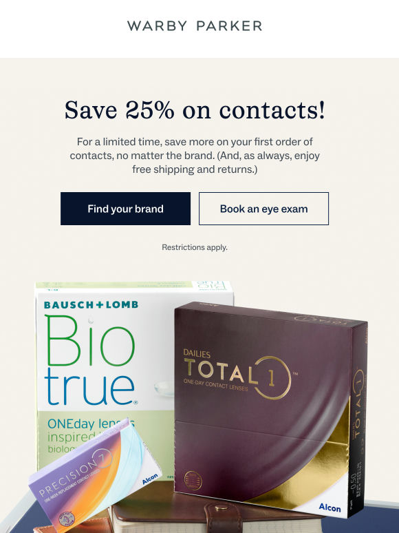 For you, contacts are 25% off