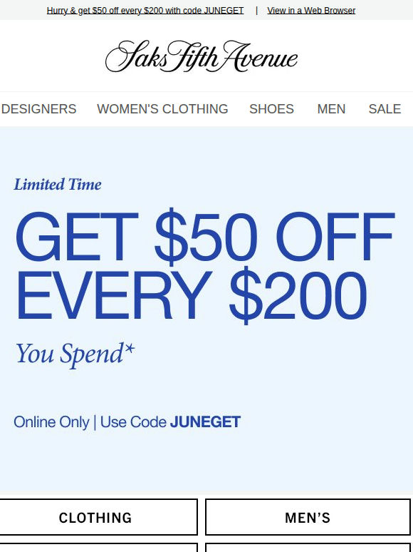 Limited time: Get $50 off every $200 you spend