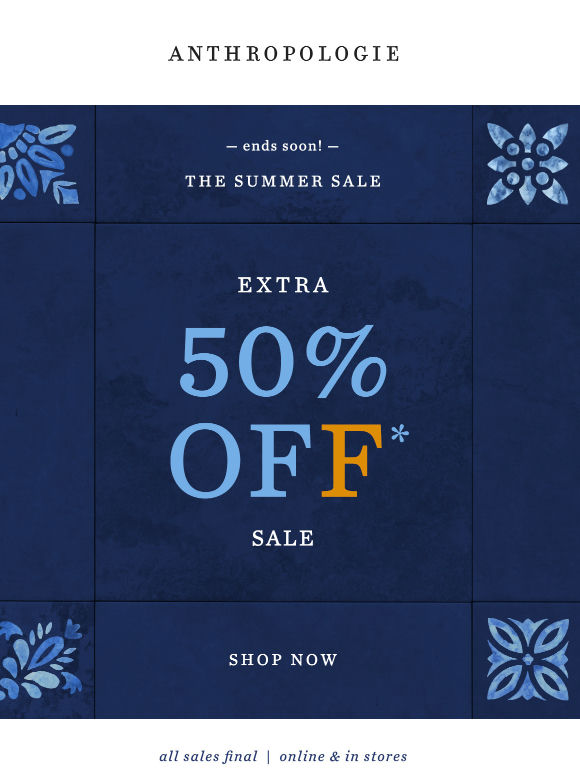 Extra 50% off sale is ending soon!