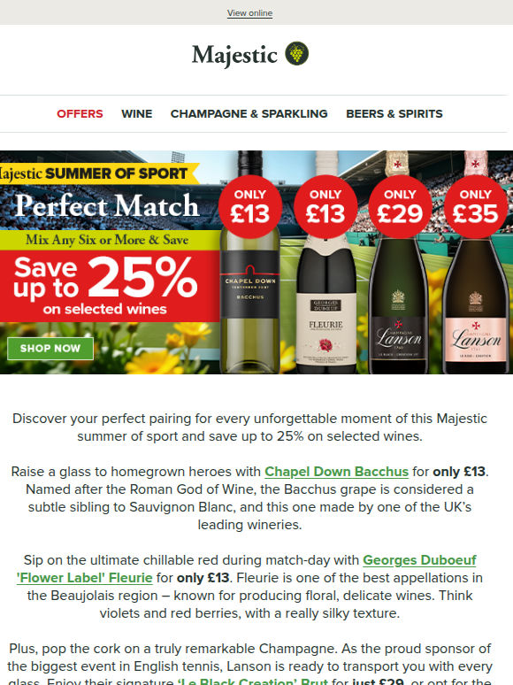 Save up to 25% on match-day wines