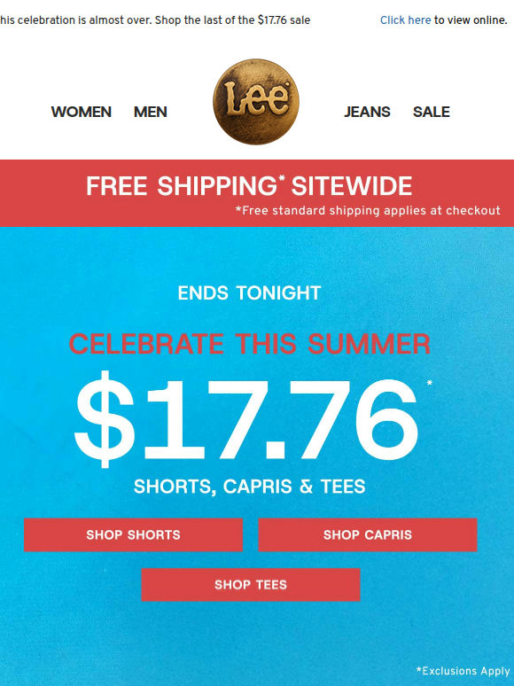 Ends tonight: $17.76 shorts & capris + free shipping