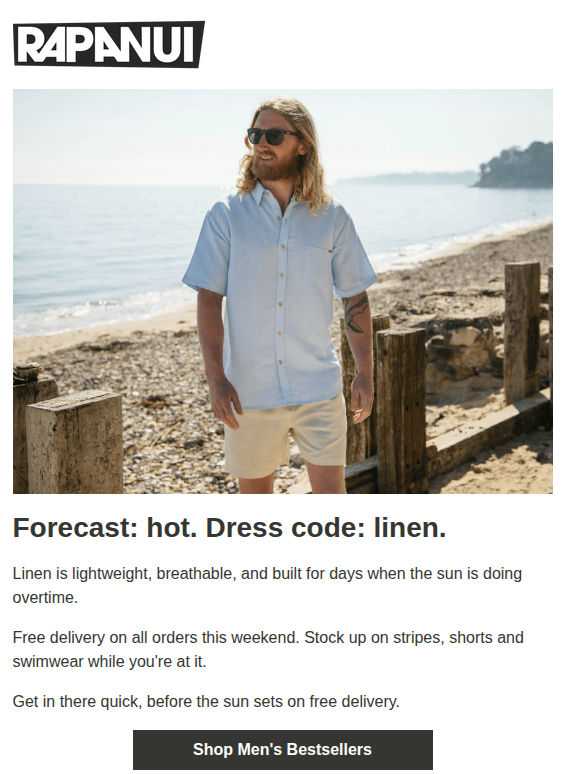 Free delivery this weekend. Linen weather incoming ☀️