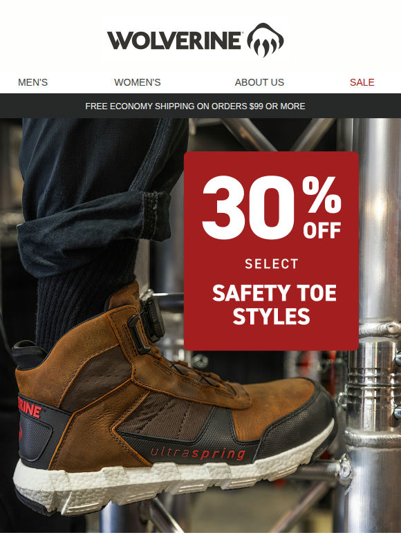 30% OFF Safety Toe. No-Brainer.