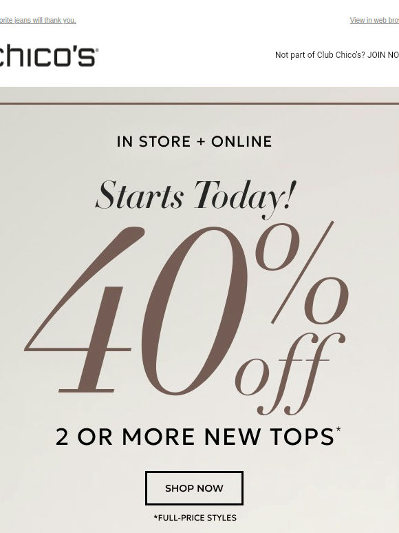 Starts now: 40% off 2+ new tops