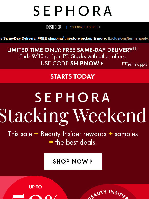 Get up to 50% on select beauty and get 500 bonus points with $75 spend ❣️