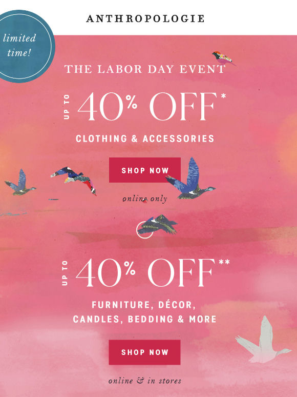 Up to 40% OFF clothing, furniture & more