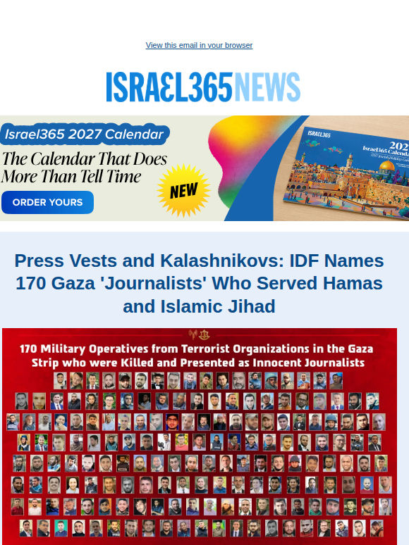 Press Vests and Kalashnikovs: IDF Names 170 Gaza 'Journalists' Who Served Hamas and Islamic Jihad and Today's Top Stories
