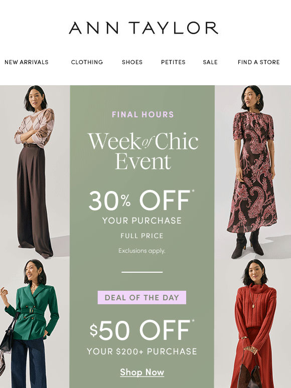 LAST CHANCE! $50 Off Your $200+