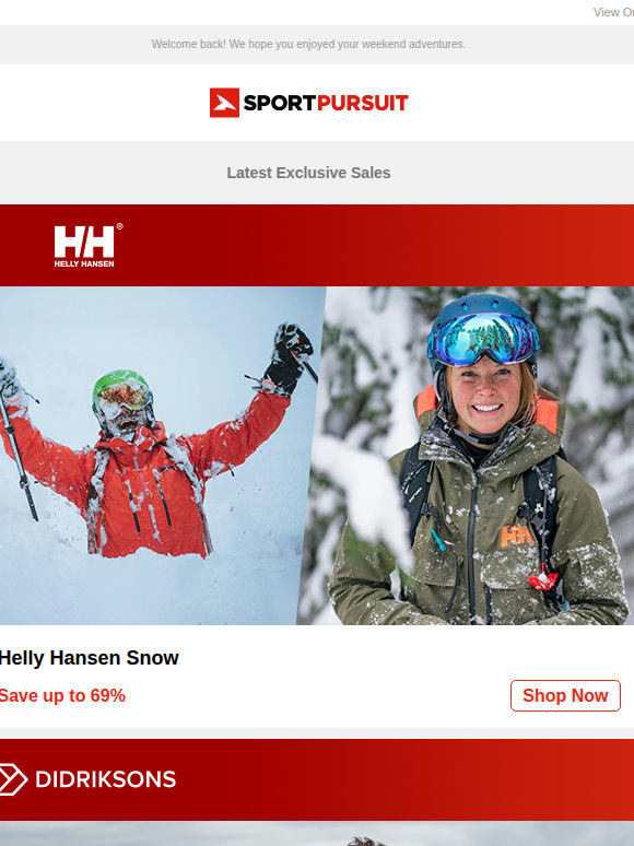 Up to 67% Off: Helly Hansen Snow | Didriksons | POC Snow | Santic Cycling | Trail Running Footwear