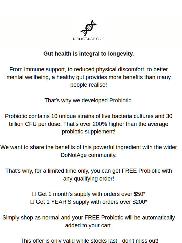 Get free Probiotic while stocks last! 🧬