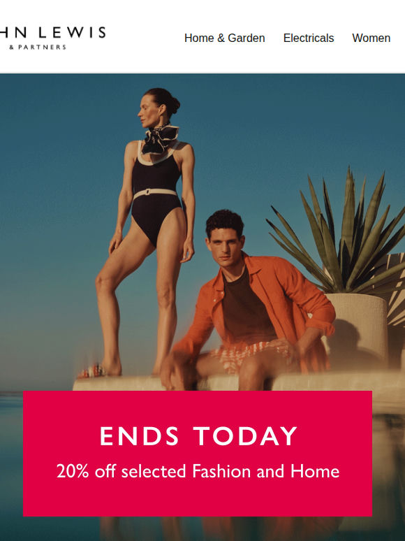 Ends today: 20% off selected Fashion and Home