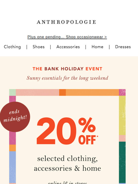 Ends tonight: 20% OFF clothing, home & more