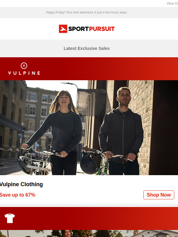 Up to 68% Off: Vulpine Clothing | Streetstyle Clothing | Crew Clothing Summer Styles | Hiking Footwear | Oakley Golf