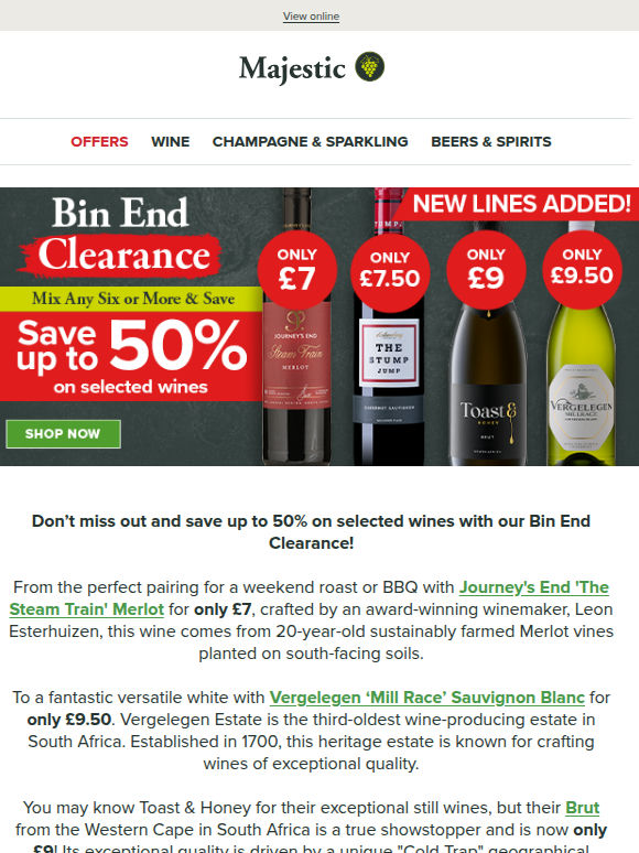 Save up to 50% on Bin End Clearance